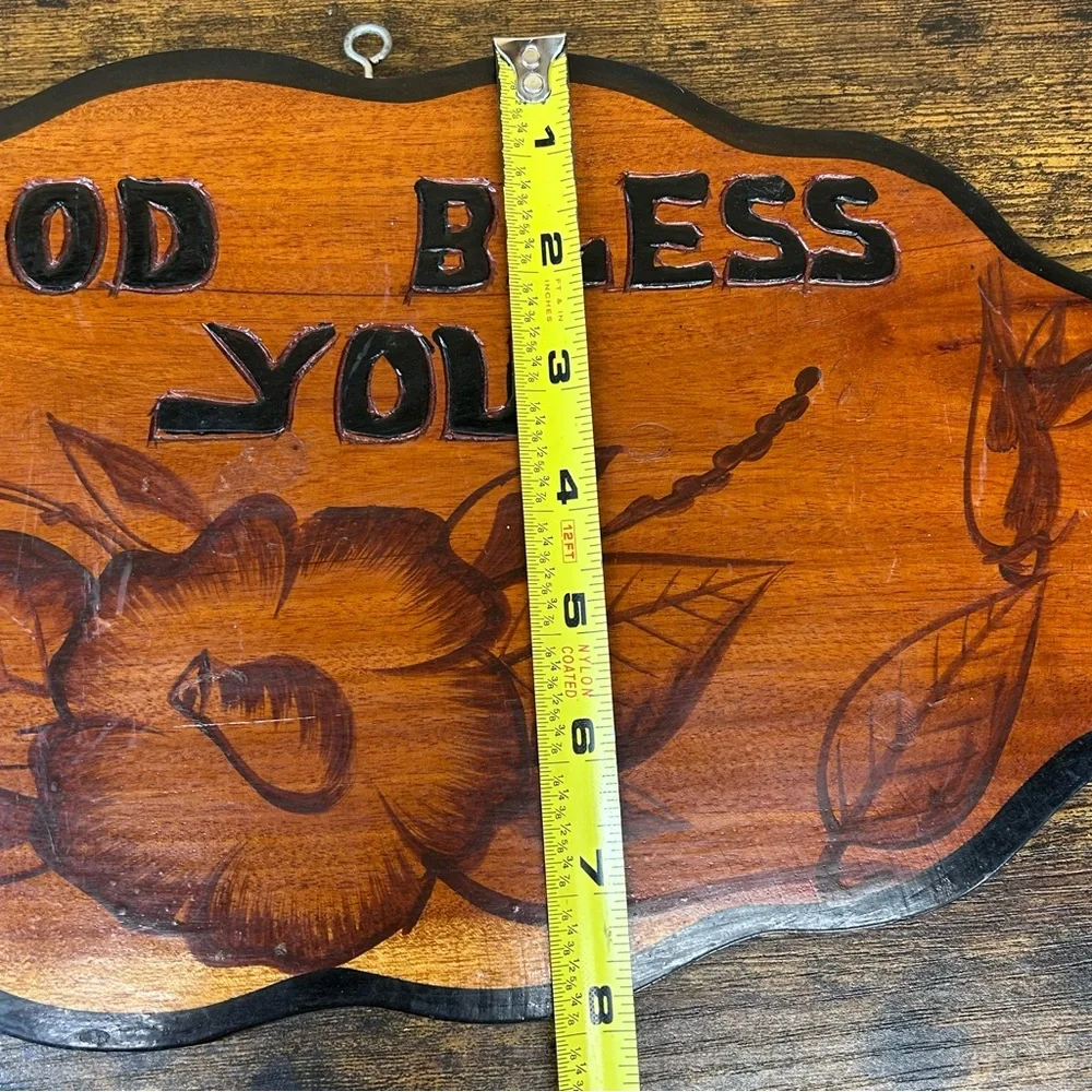 Vintage one of a kind handmade Rustic Wall Plaque - God Bless You folk art sign